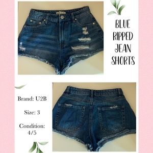Blue Ripped Jean Shorts